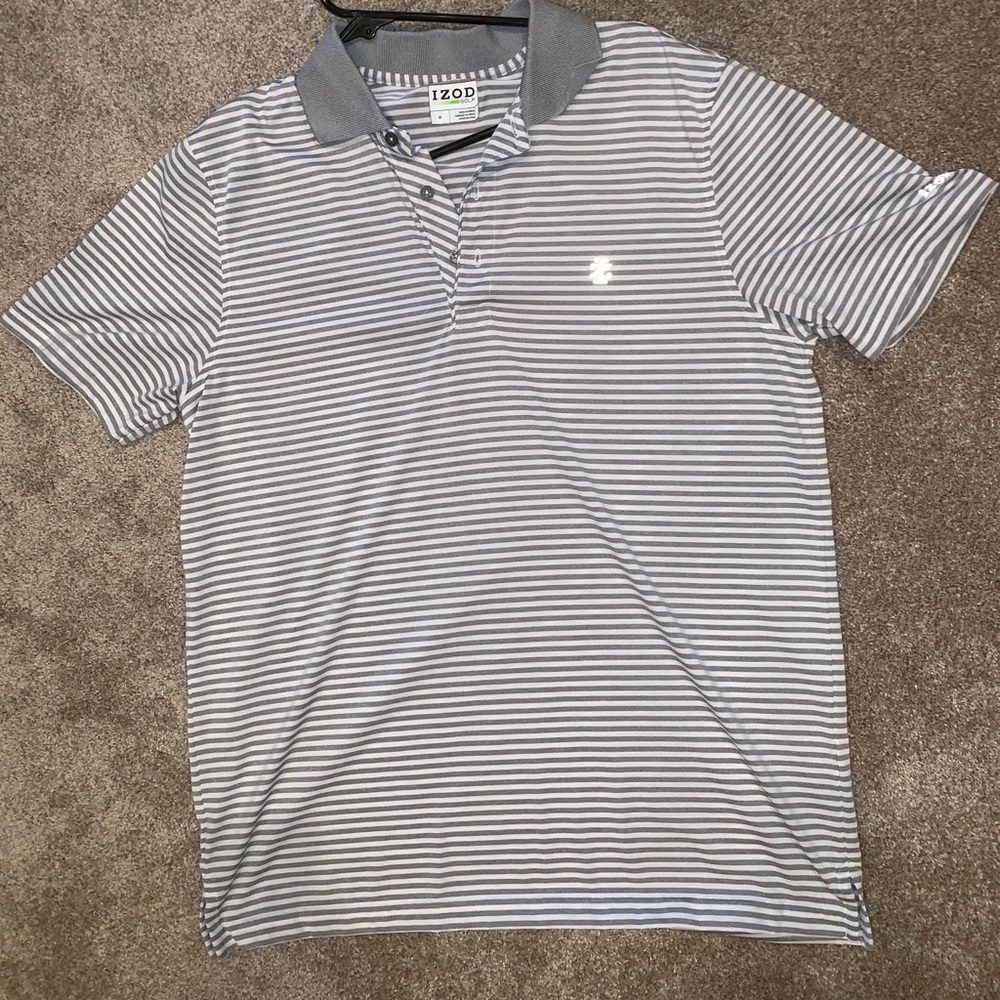 IZOD Striped Grey and White Golf Shirt